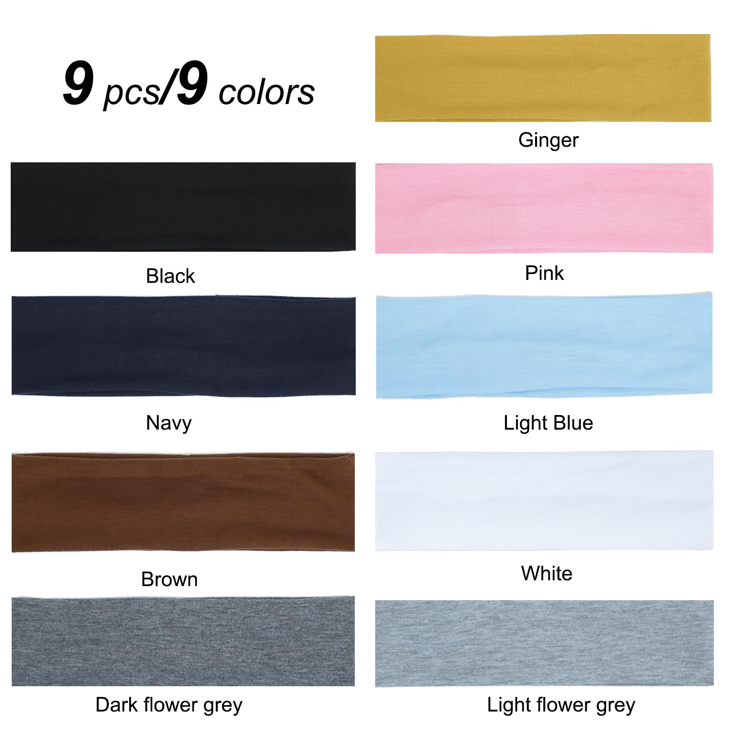 Assorted Solid Color Fabric Headbands 9 Piece Set - Image 4