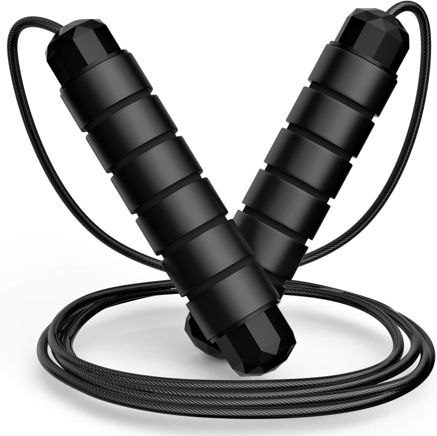 Black Steel Cable Jump Rope with Ergonomic Handles