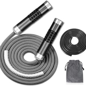 Gray Weighted Jump Rope with Aluminum Handles and Storage Bag